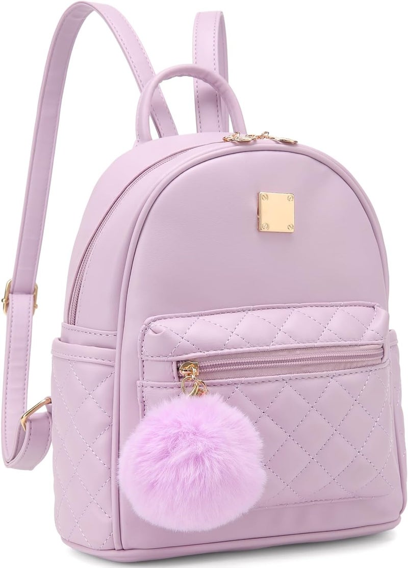 Barsine Girls Fashion Mini Backpack Purse Small Cute Plaid Leather Women Backpacks Little Bag (Purple) - Image 1